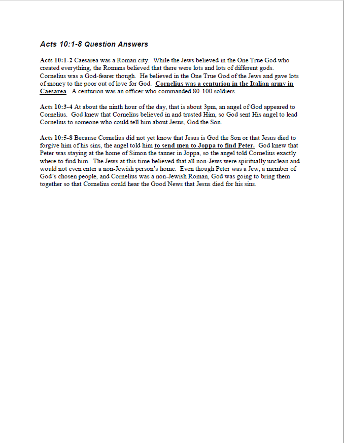 Bible Study Sheet Answers: Study the Bible with children, study the Bible with youth